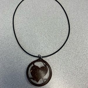 Heart wood necklace on rope chain.. new
